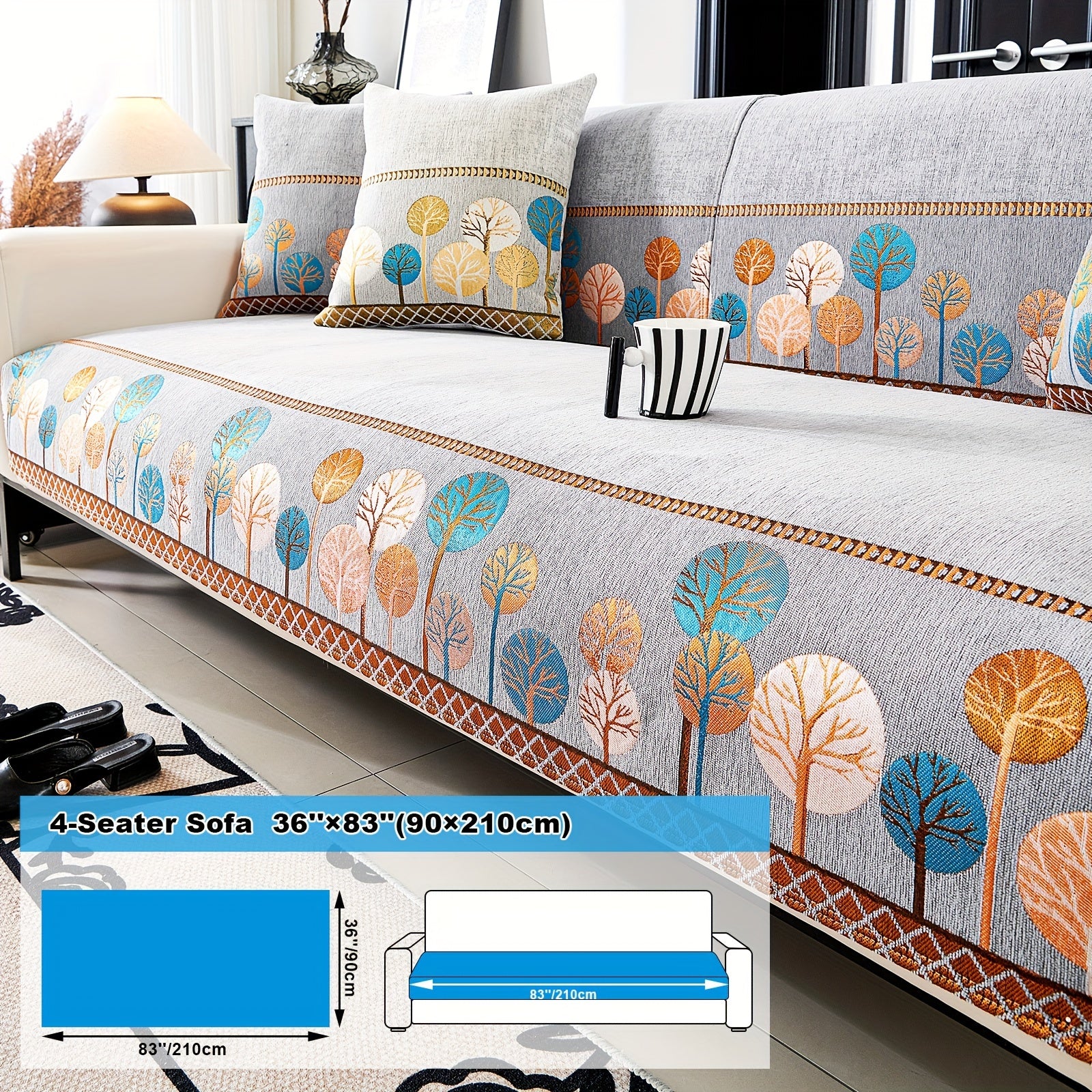 Chenille Sofa Slipcover with Geometric Embroidery Pet-Friendly Fabric for Home Decor