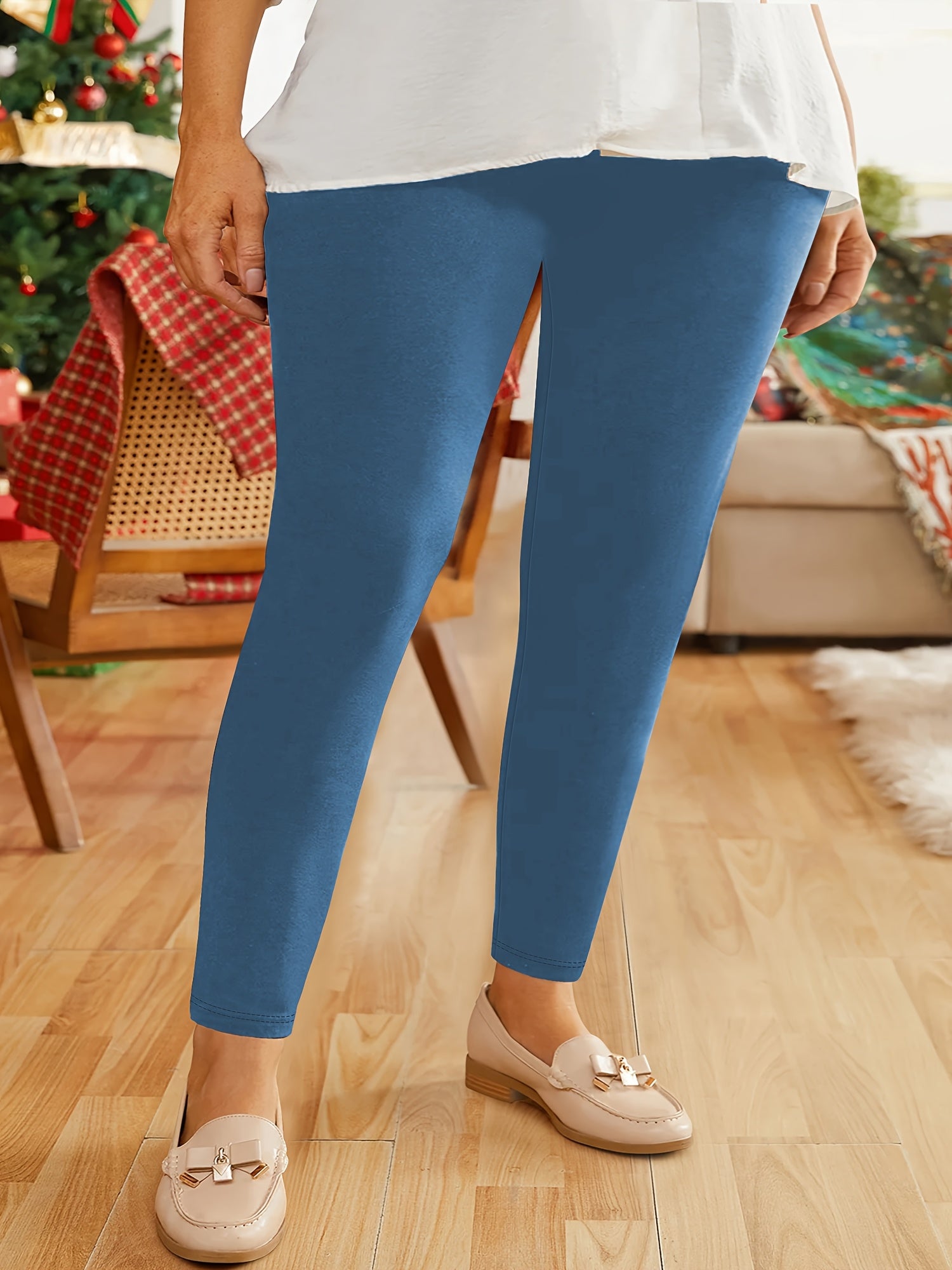 Women's Plus Size High-Waist Leopard Print Leggings with 9-Inch Stretch Waist