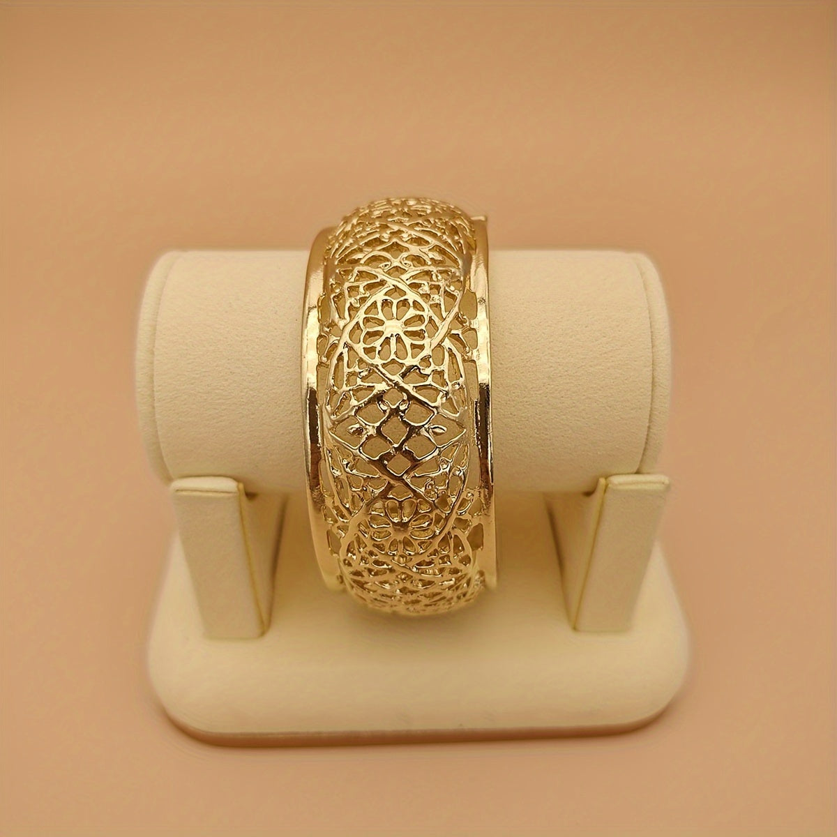 Women’s Adjustable Vintage Gold Metal Wide Bracelet with Cut-Out Details