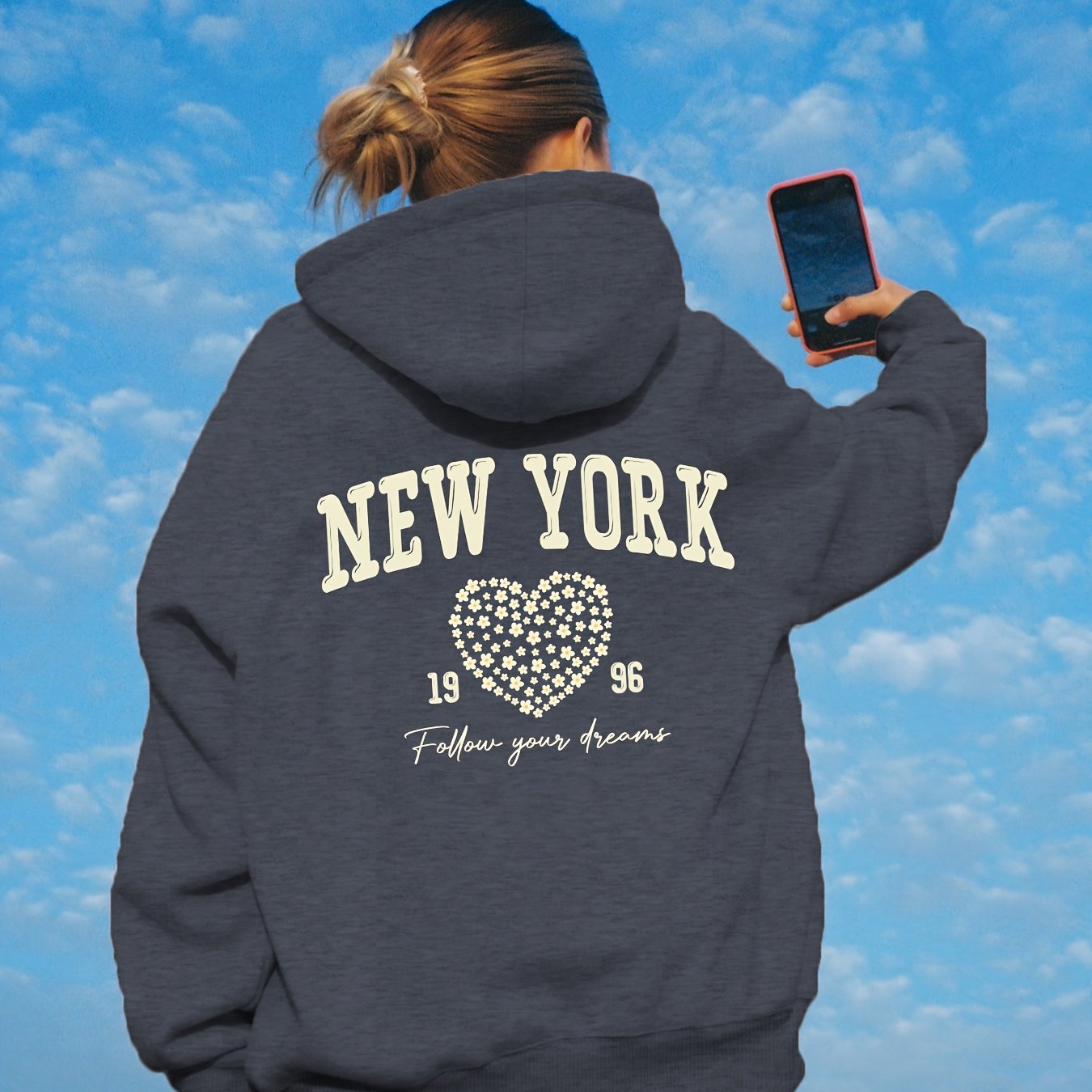 Толстовка женская оверсайз с капюшоном, повседневная, с принтом сердца, коричневая, всесезонная