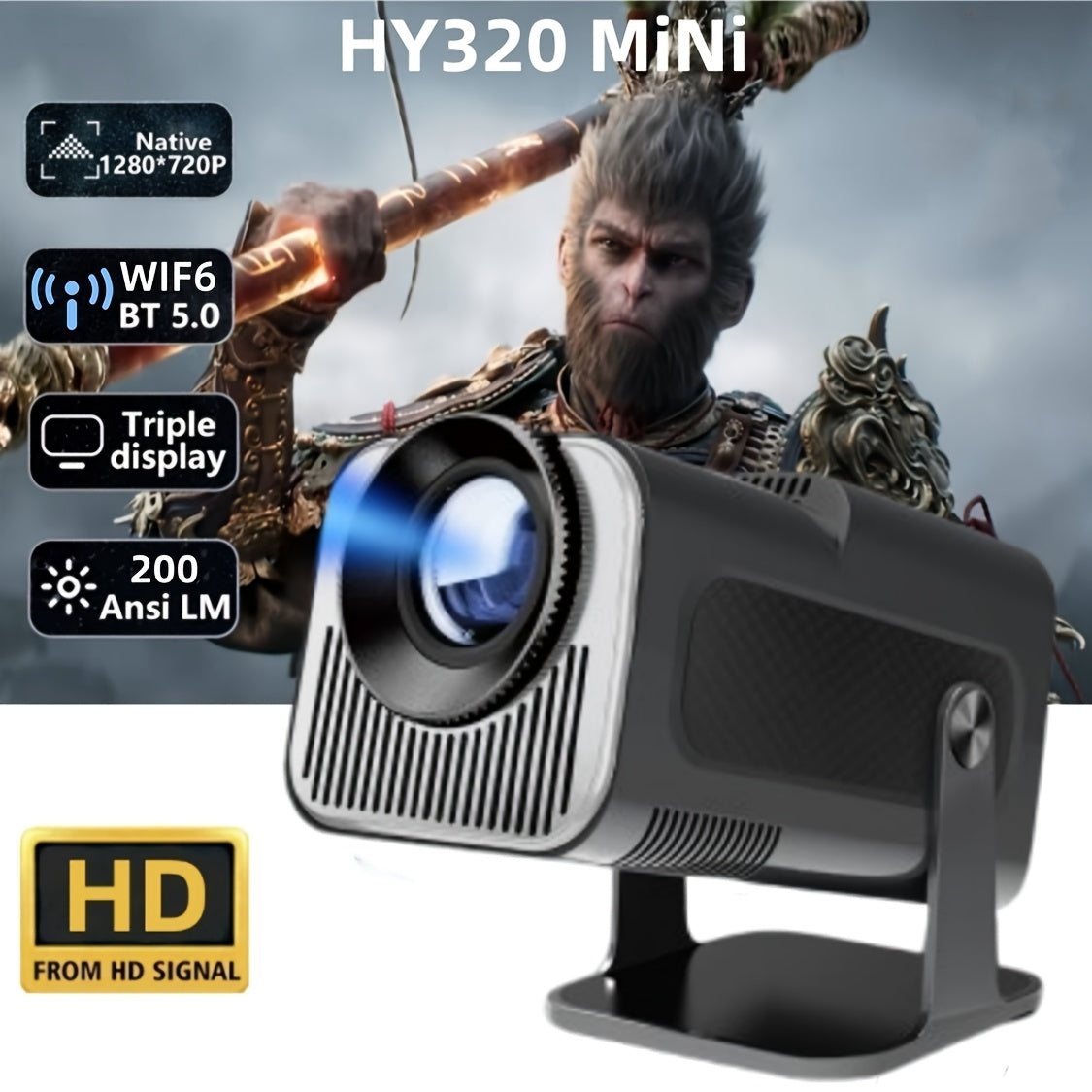 Kichkina portativ proyektor uy kinoteatri 1280x720P Wi-Fi 6 yengil