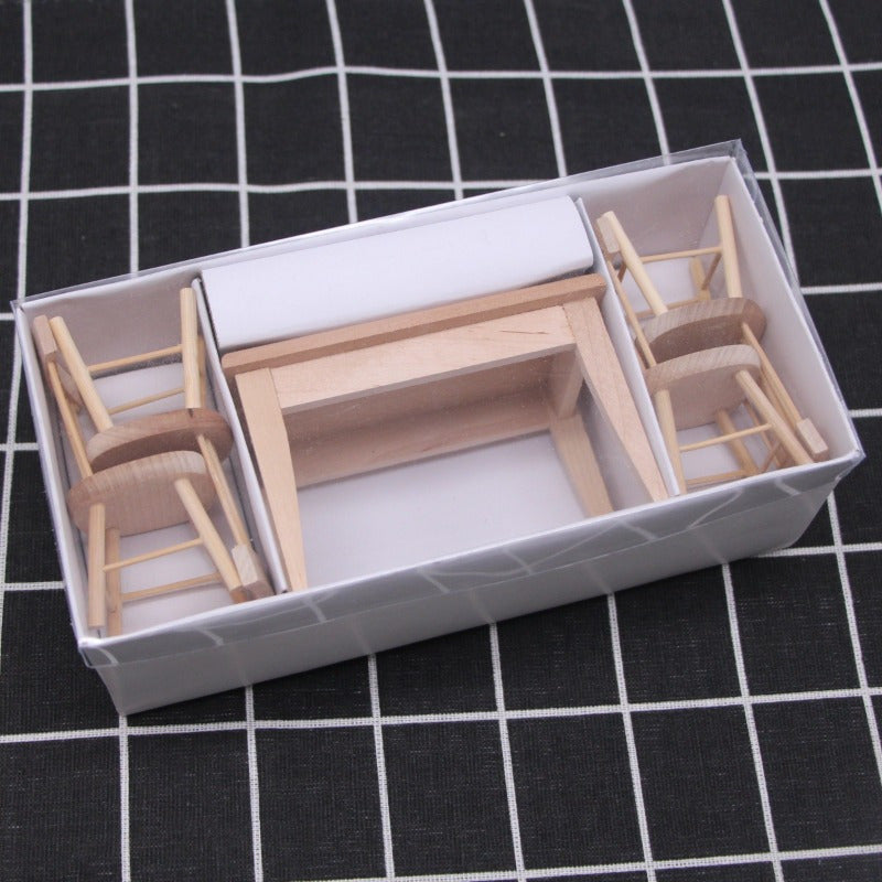 Set of 5 Miniature Wooden Dining Furniture 1:12 Scale Natural Finish for DIY Decor