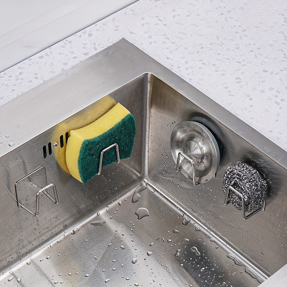 Stainless Steel Kitchen Sink Shelf Organizer with Hooks and Drain Dry Racks