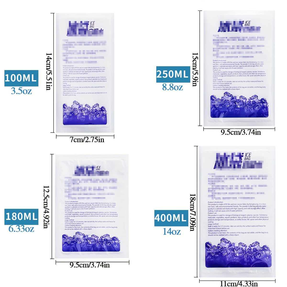 Reusable Ice Packs Leakproof Water-Injectable Cooling Bags for Beverages and Food Preservation