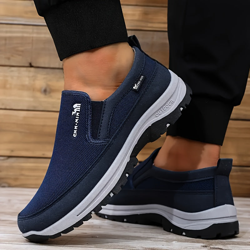 Men's Casual Slip-On Sneakers Dark Blue White Knit Upper Soft Sole for Spring Fall Outdoor