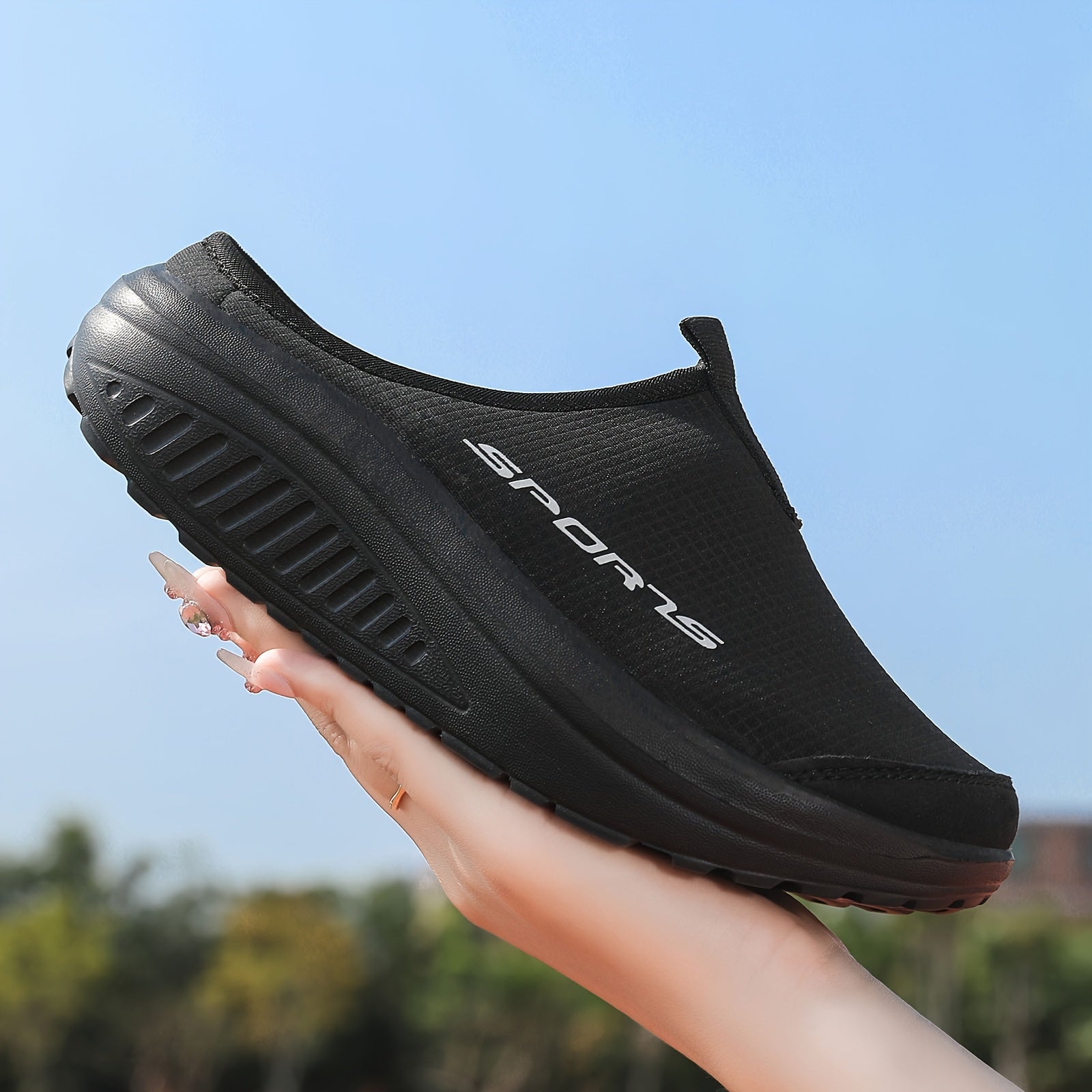 Women's Breathable Mesh Slip-On Sneakers Black Athletic Walking Shoes