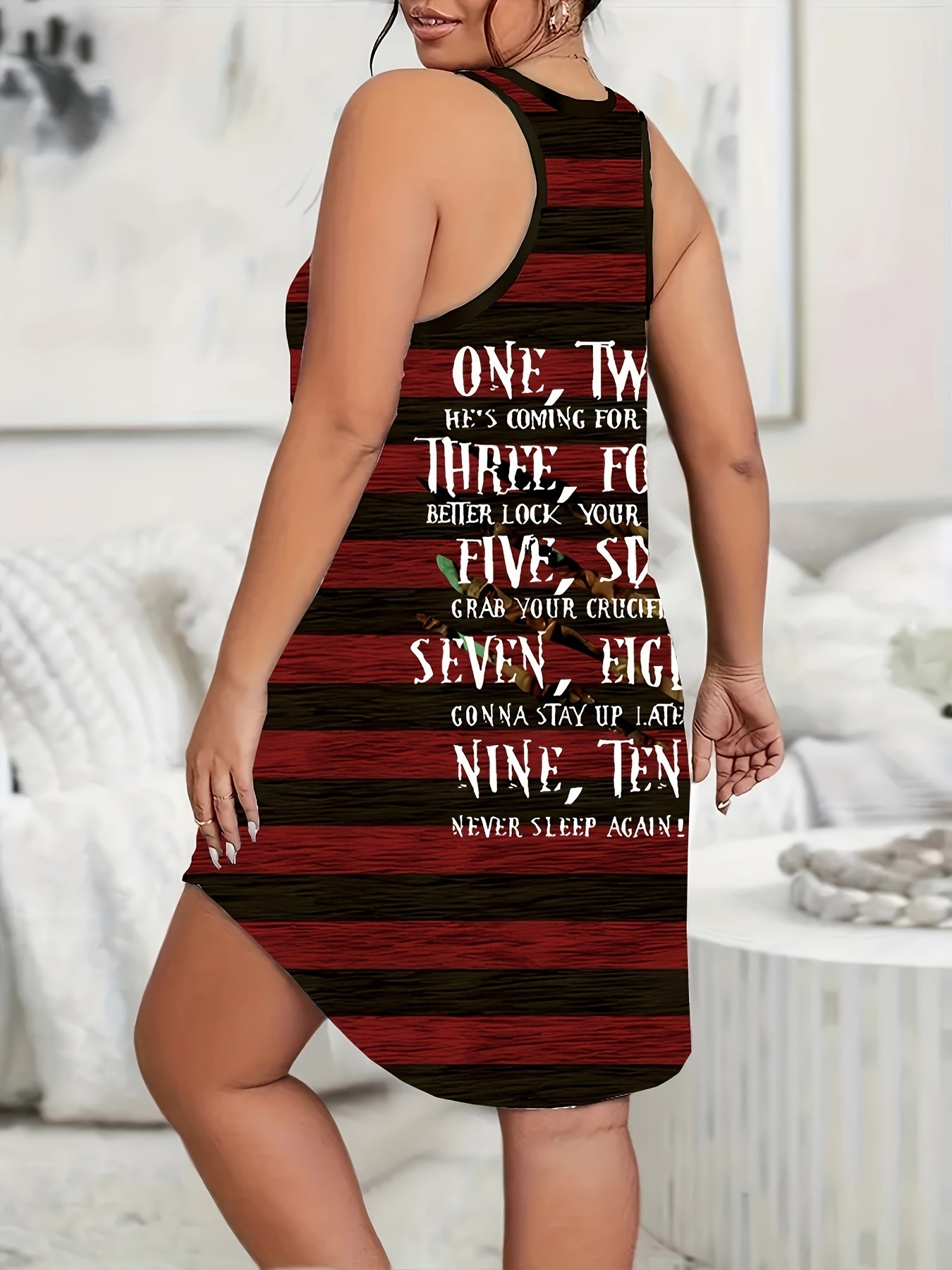 Plus Size Women's Sleep Dress Cotton Striped Lounge Nightgown All Seasons