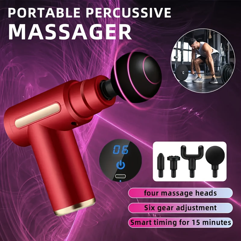 Electric Fascia Massager with LCD Screen, Deep Tissue Impact, 4 Replaceable Heads, Compact and Rechargeable