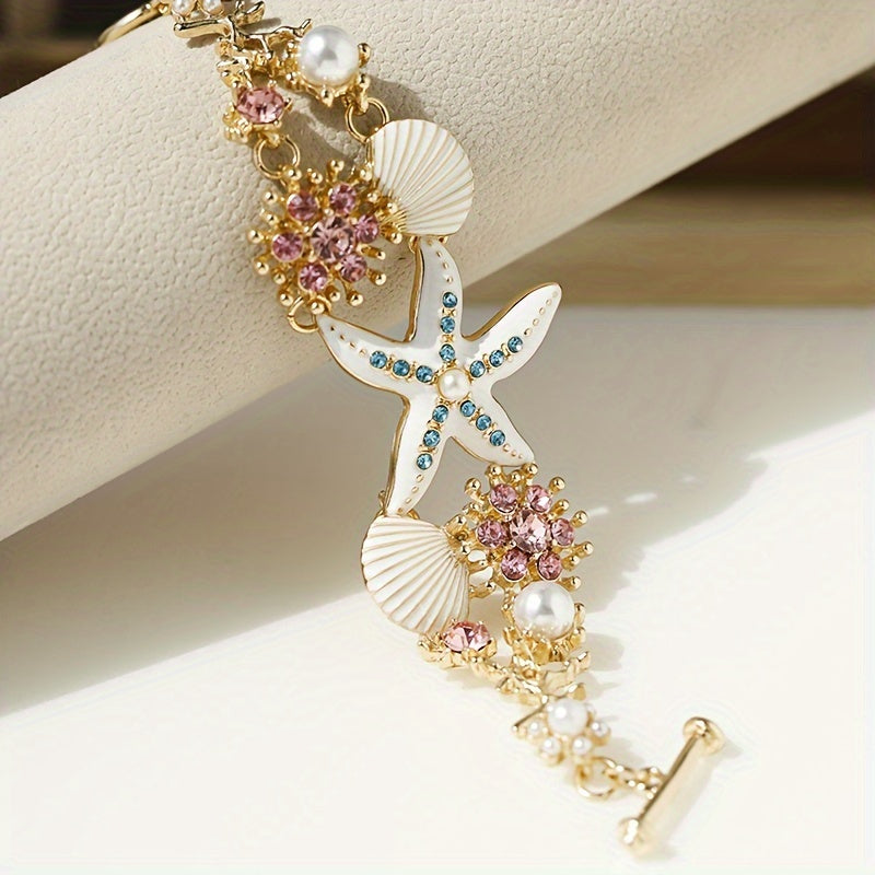 Boho okean bilaguti, rang-barang yulduzli baliqchalar va dengiz maxsulotlari bilan ayollar uchun rhinestones