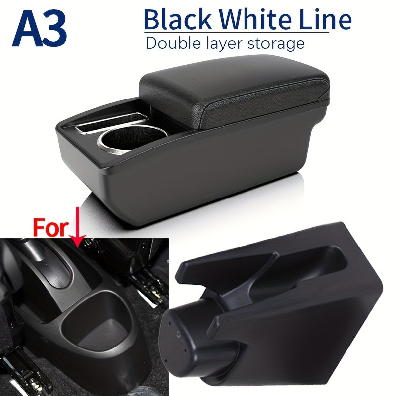 Car Armrest Box Black ABS Double-Layer Storage Cup Holder for Cars