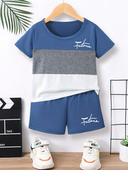 Boys' Summer Casual Outfit Set T-Shirt and Shorts Polyester Letter Print Breathable Knit