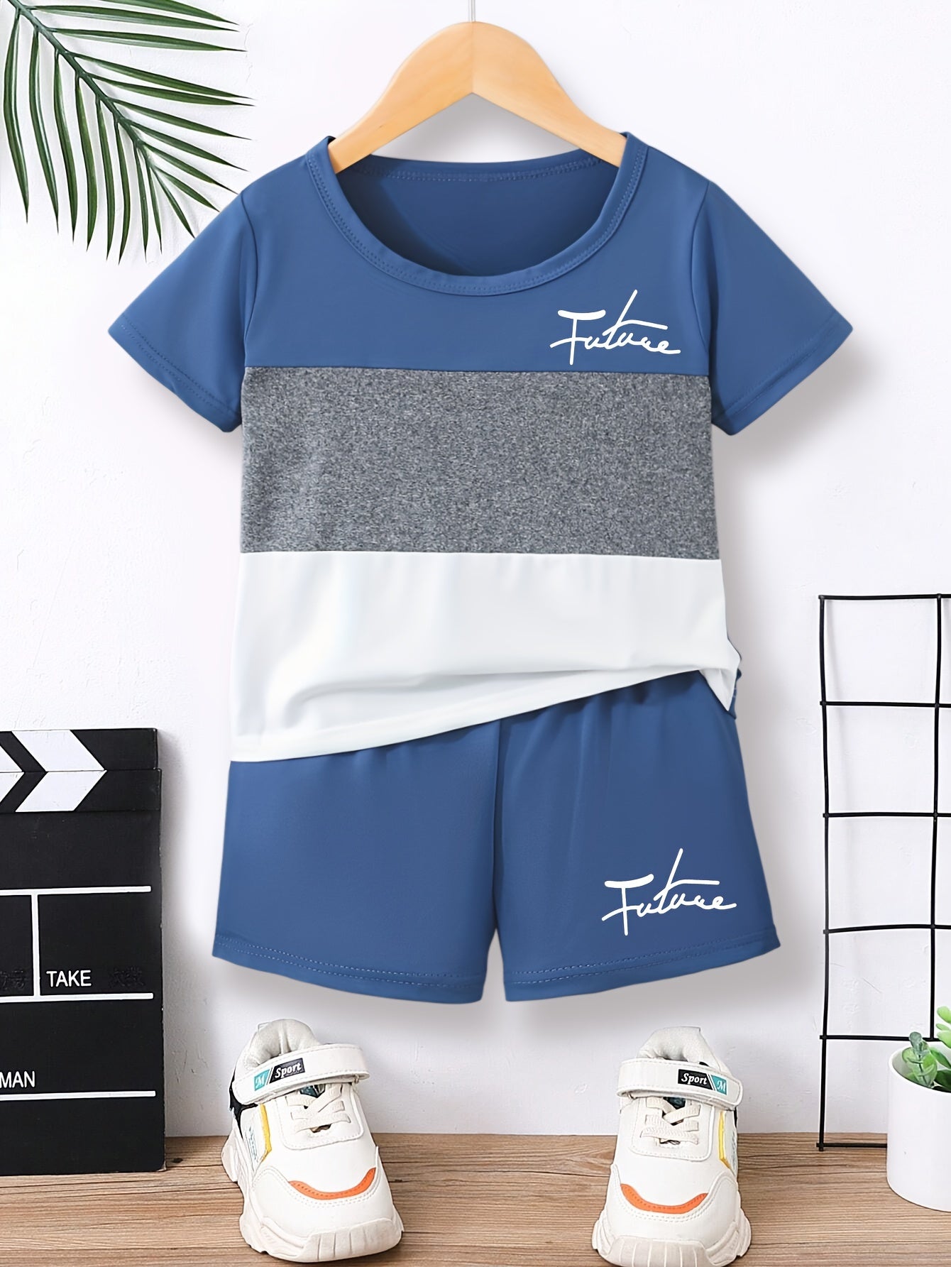 Boys' Summer Casual Outfit Set T-Shirt and Shorts Polyester Letter Print Breathable Knit