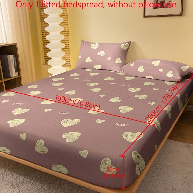 Simple Love Print Brushed Fitted Sheet Deep Pockets Soft Mattress Protector for Bedroom or Guest Room