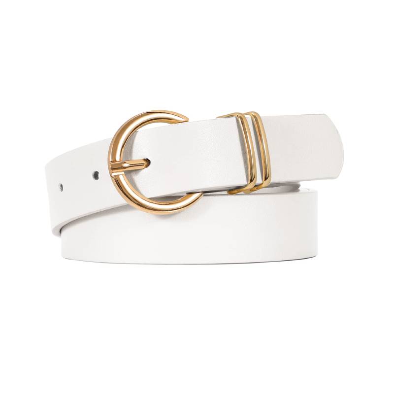 Women's Leather Belt for Jeans and Pants with Golden Buckle Solid Color Simple Design