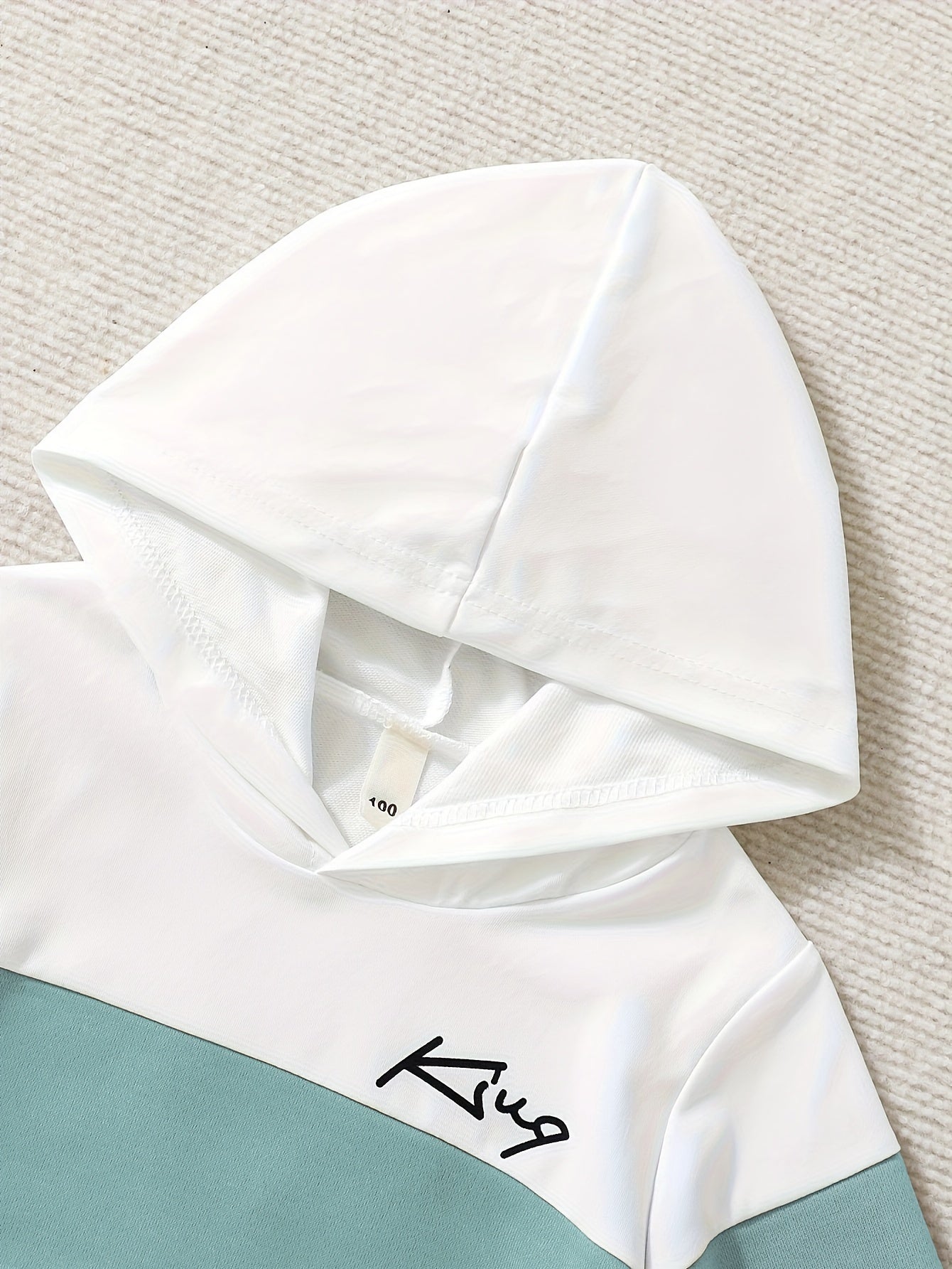 2pcs Boys Hooded Outfit Set with King Print Colorblock Stitching Fall Winter Outdoor Wear