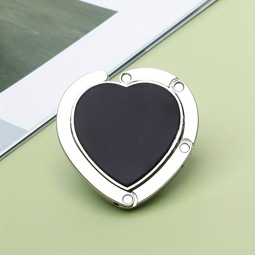 Portable Metal Handbag Hook with Boho Heart Foldable Design in Watercolor Purple Blue Pink