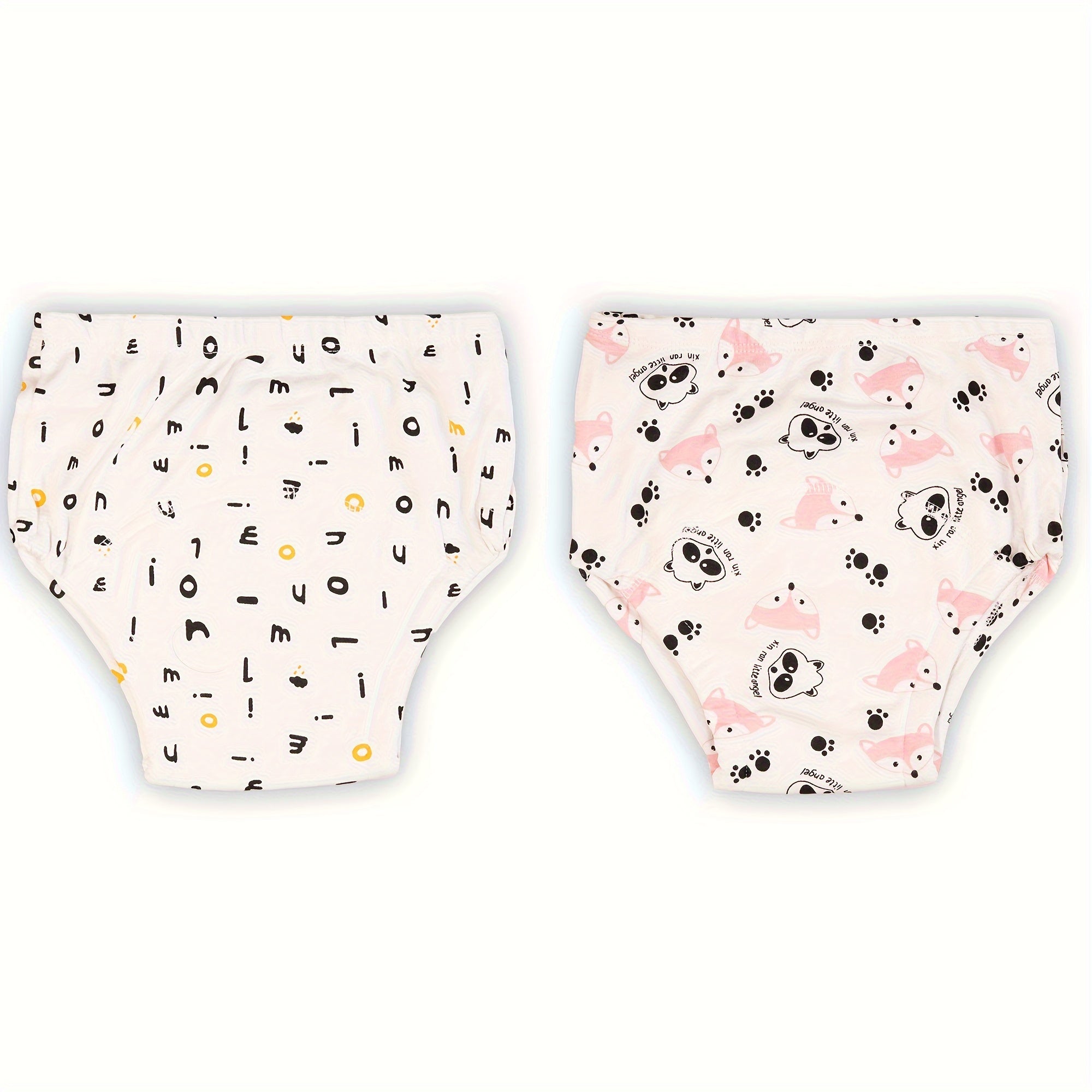 Girls Potty Training Pants Reusable Cloth Diapers with Cartoon Prints Pink White 2 Pairs