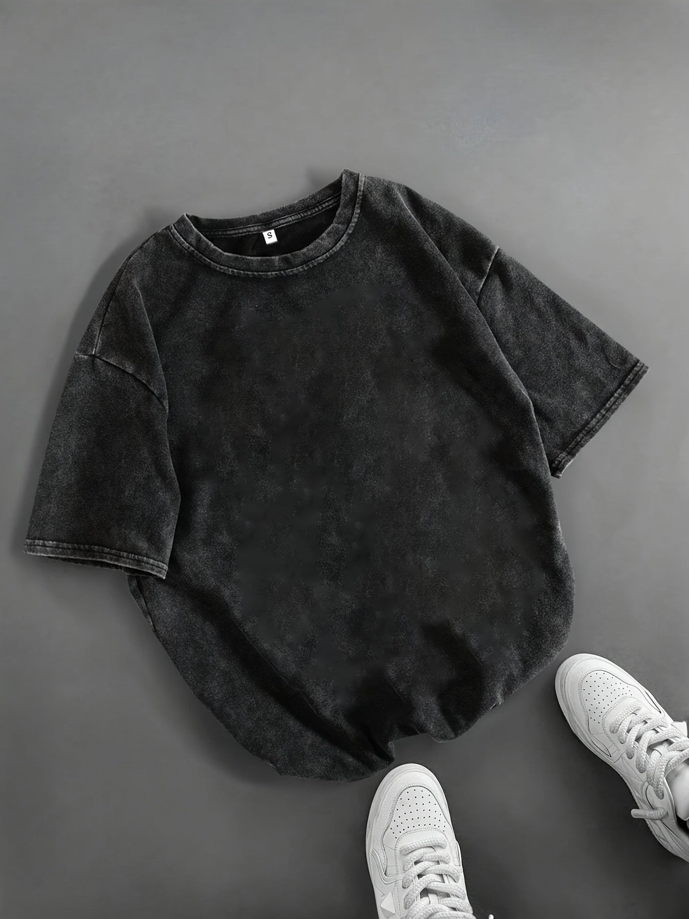 Women's Black Distressed T-Shirt with Pink Bow Print Short Sleeve Crew Neck Summer Cotton Blend