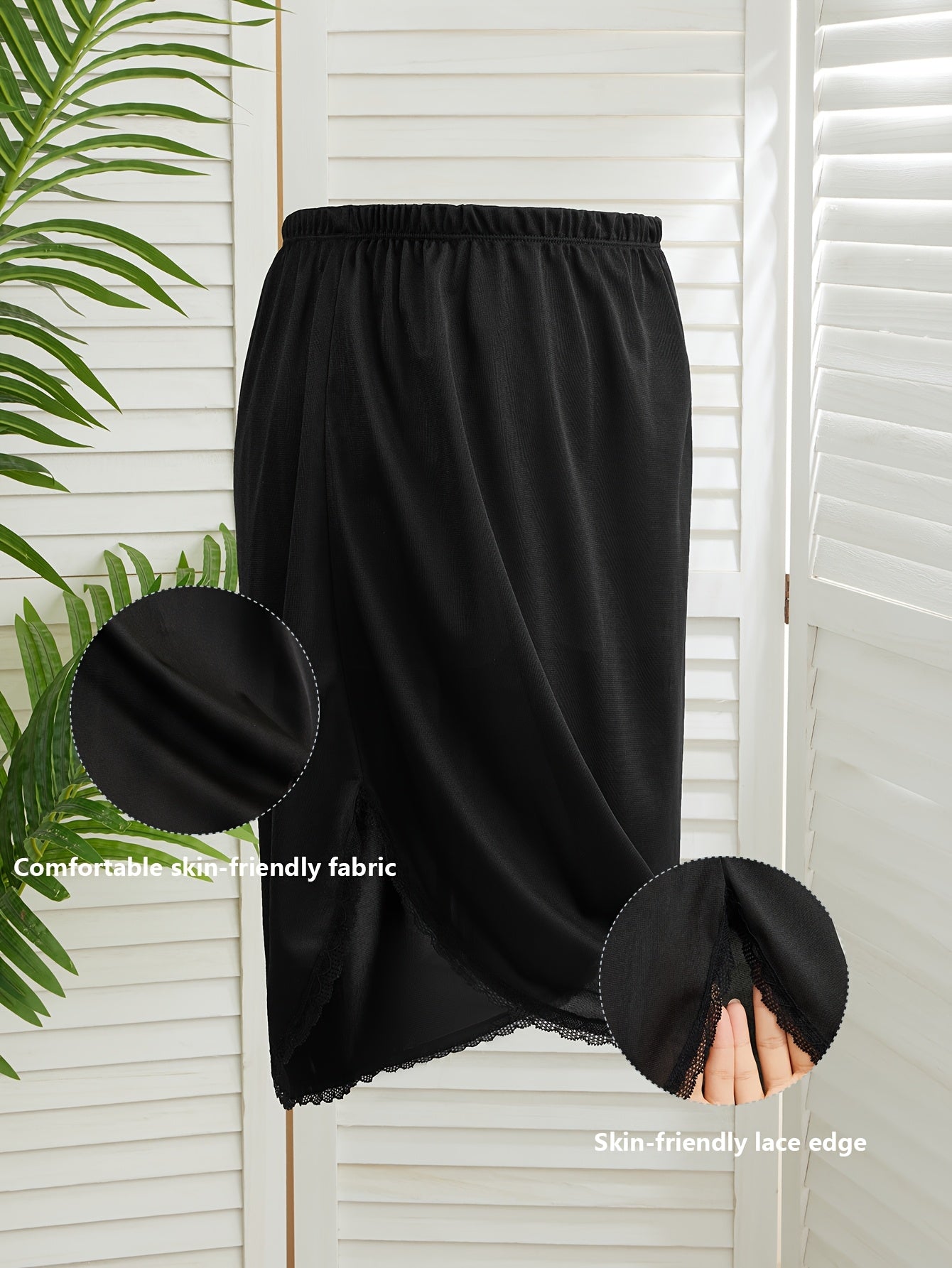 Women Plus Size Lace Trim Safety Slip Skirt High Waist Breathable Light Beige