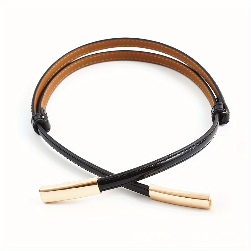 Women's PU Belt with Adjustable Waistband and Gold Buckle for Dresses and Coats