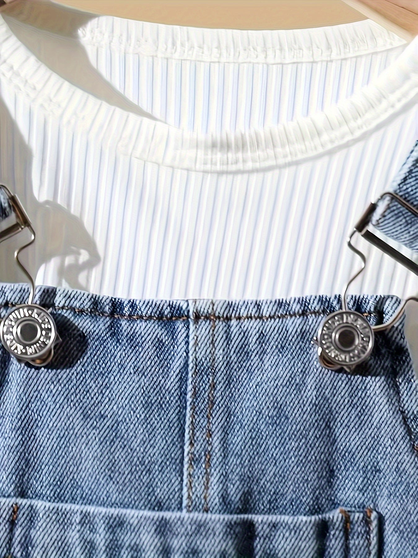 Kichkina qizlar uchun paxta uzun ko'ylakli ruffle top va suspender denim shimlar to'plami bahor va kuz uchun