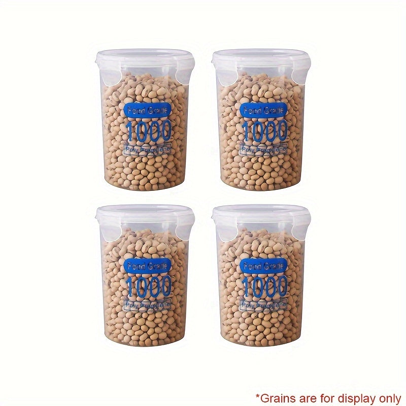Set of 4 Clear Plastic Airtight Food Storage Containers with Lids for Cereal Rice Pasta Flour Sugar