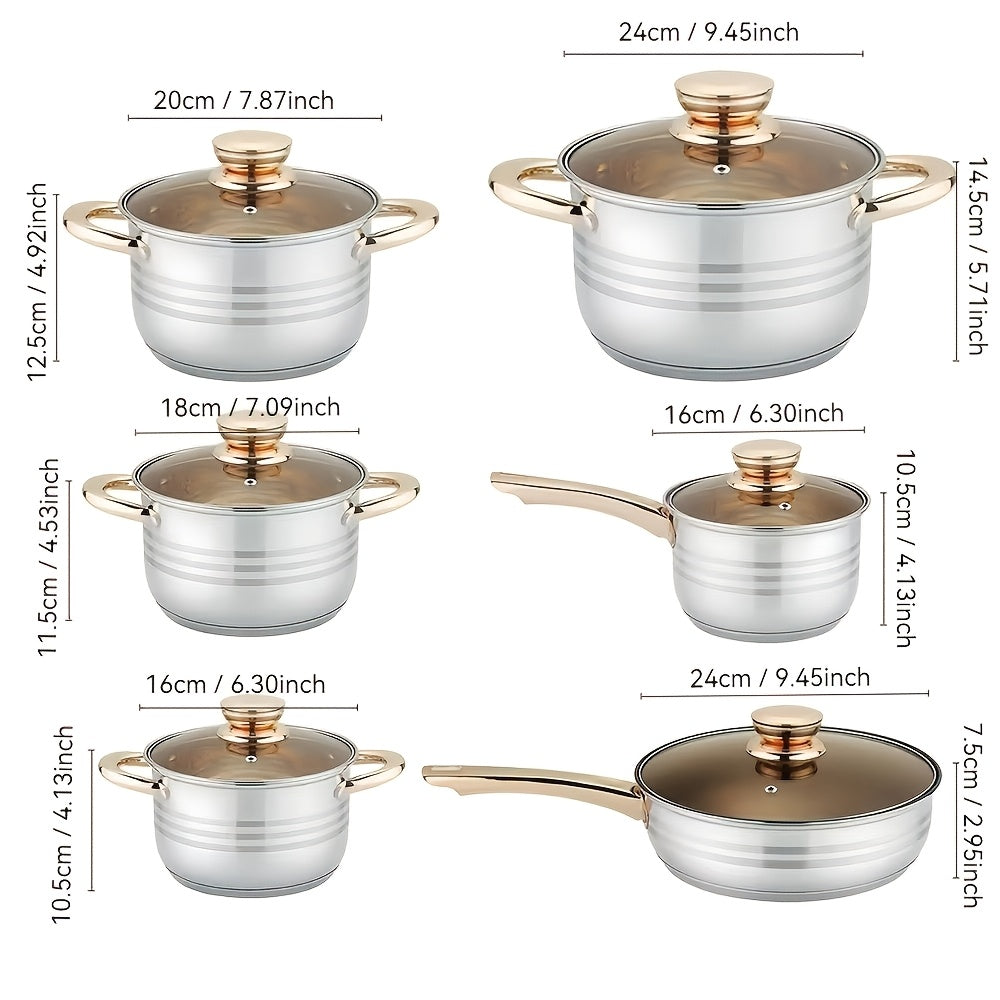 12-Piece Stainless Steel Cookware Set with Lids, Durable, Healthy Material