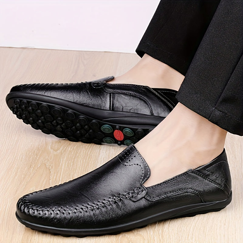 CLOHOO Brendi Ikki qatlamli sigir terisi, kauchuk pastki qismi, qo'l bilan tikilgan, erkaklar uchun slip-on loafers