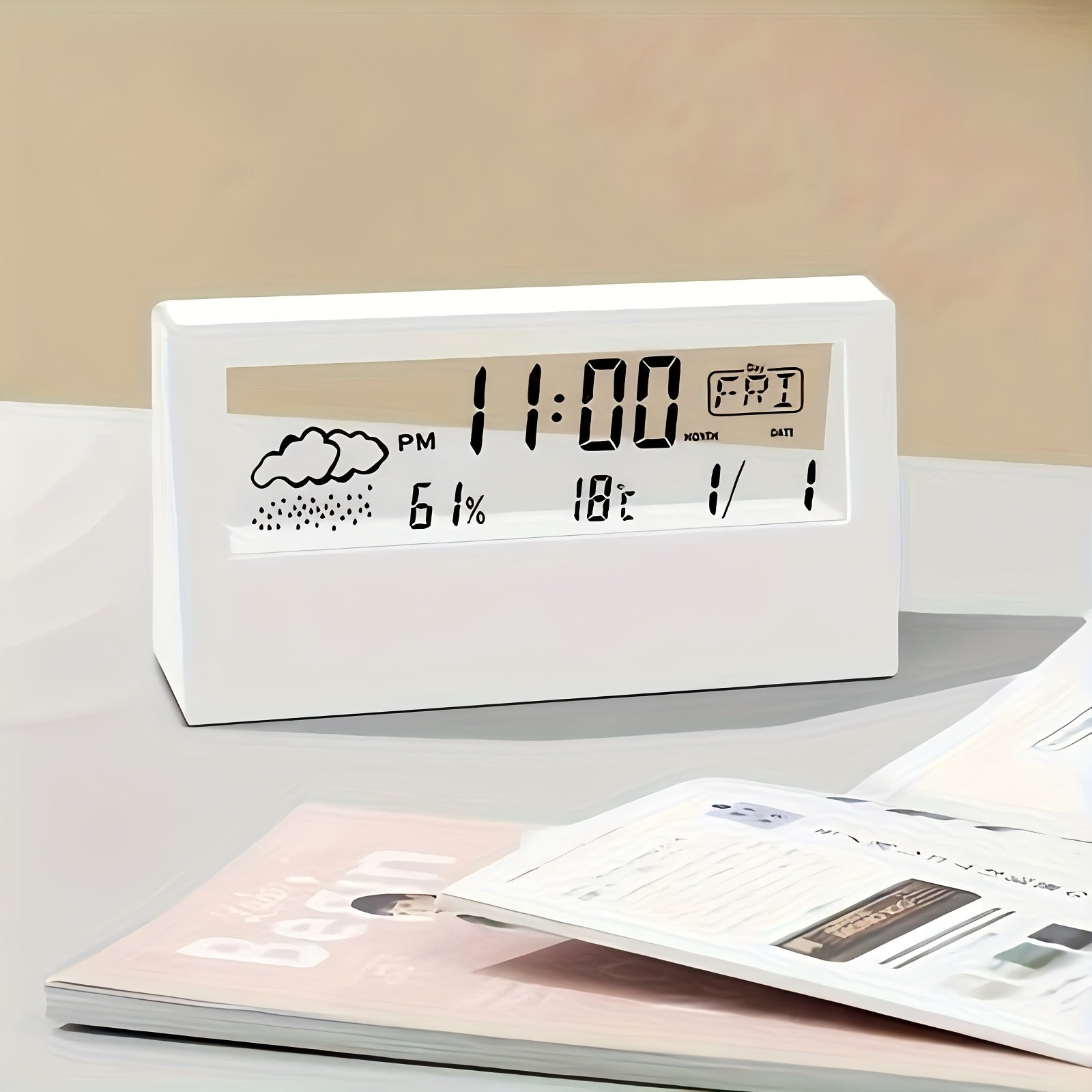 Digital LED Clock with Weather Temperature and Humidity Display Battery Operated