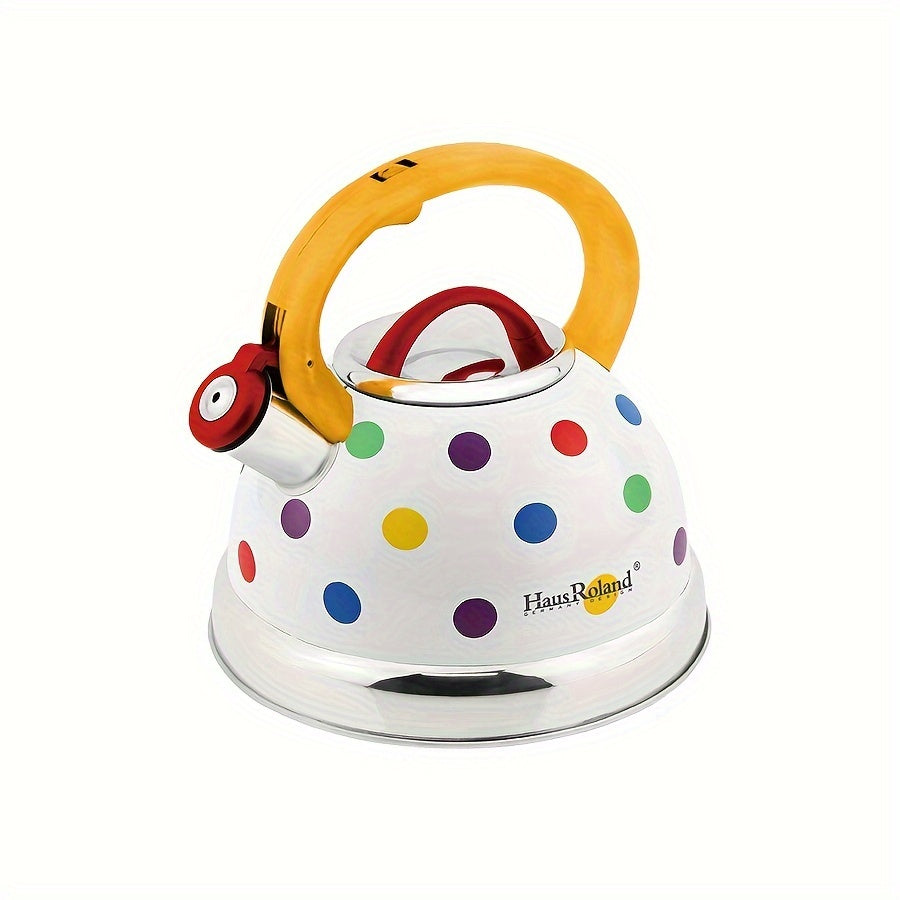 Stainless Steel Whistling Kettle Polka Dot Design for Gas and Induction Stoves