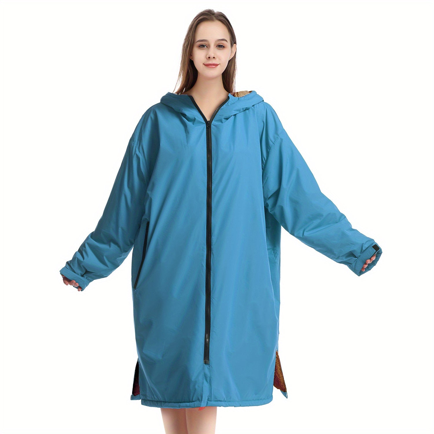 Unisex Waterproof Windproof Fleece-Lined Changing Robe for Surfing Camping Hiking
