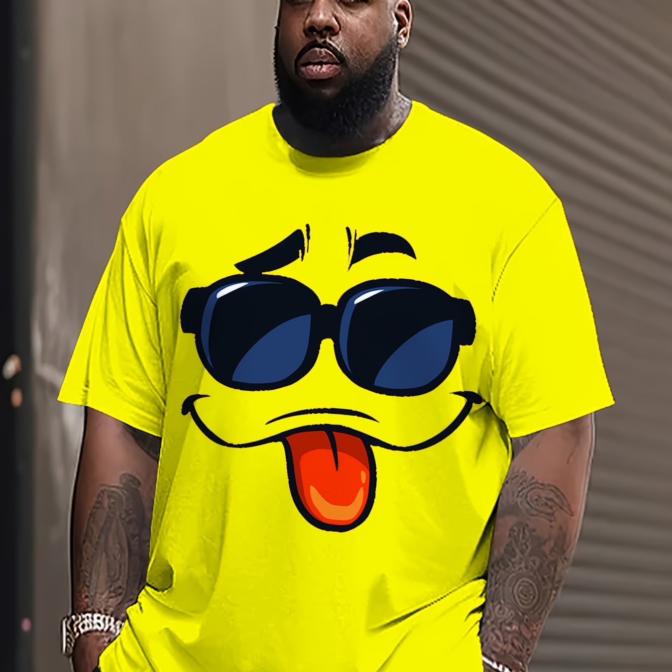 Men's Plus Size 3D Smile Face Print T-Shirt Casual Crew Neck Short Sleeve Polyester Blend