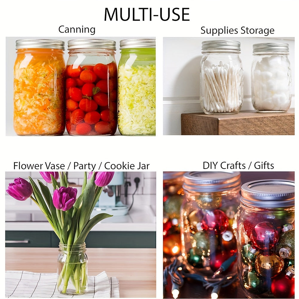 Set of 1/4/8 Clear Glass Mason Jars with Regular Lids for Canning Fermenting and Food Storage