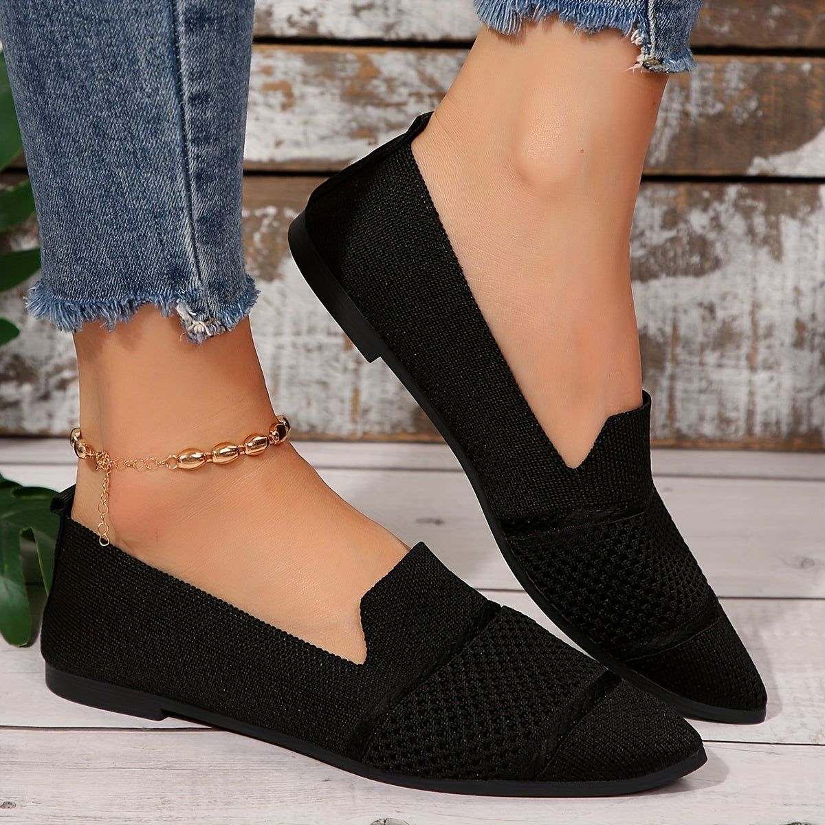 Women Ballet Flat Shoes Slip-On Breathable Soft Sole Point Toe Daily Wear