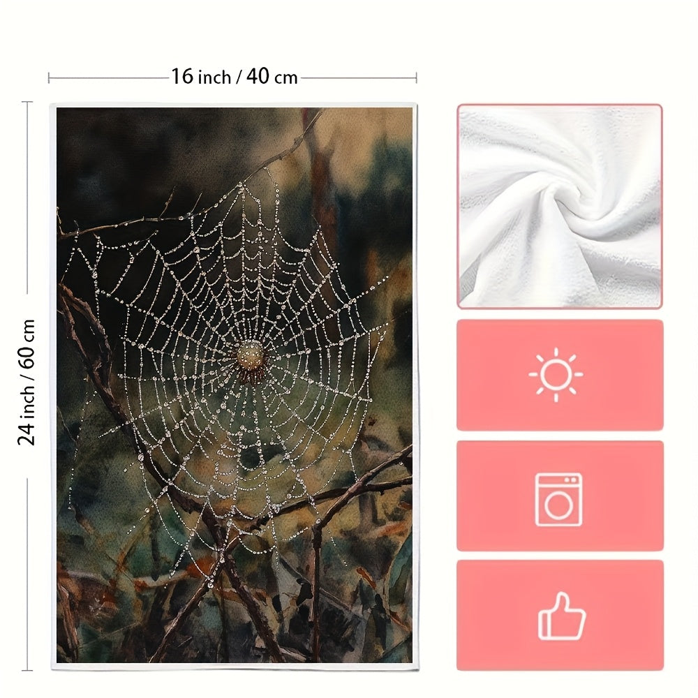 Set of 2 Ultra Plush Kitchen Towels Dewy Spider Web Design 40x60 cm Absorbent