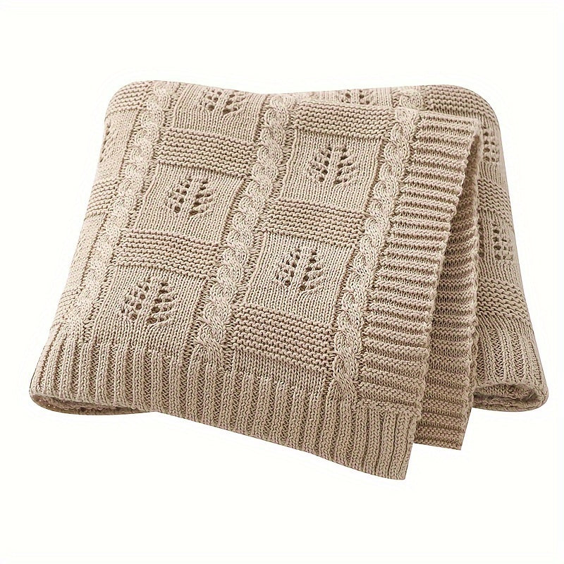 Геометрическое жаккардовое плед с листовым узором, дышащий с отверстиями, для дома, путешествий и кондиционирования воздуха в розовом, верблюжьем, зеленом и кофейном цветах