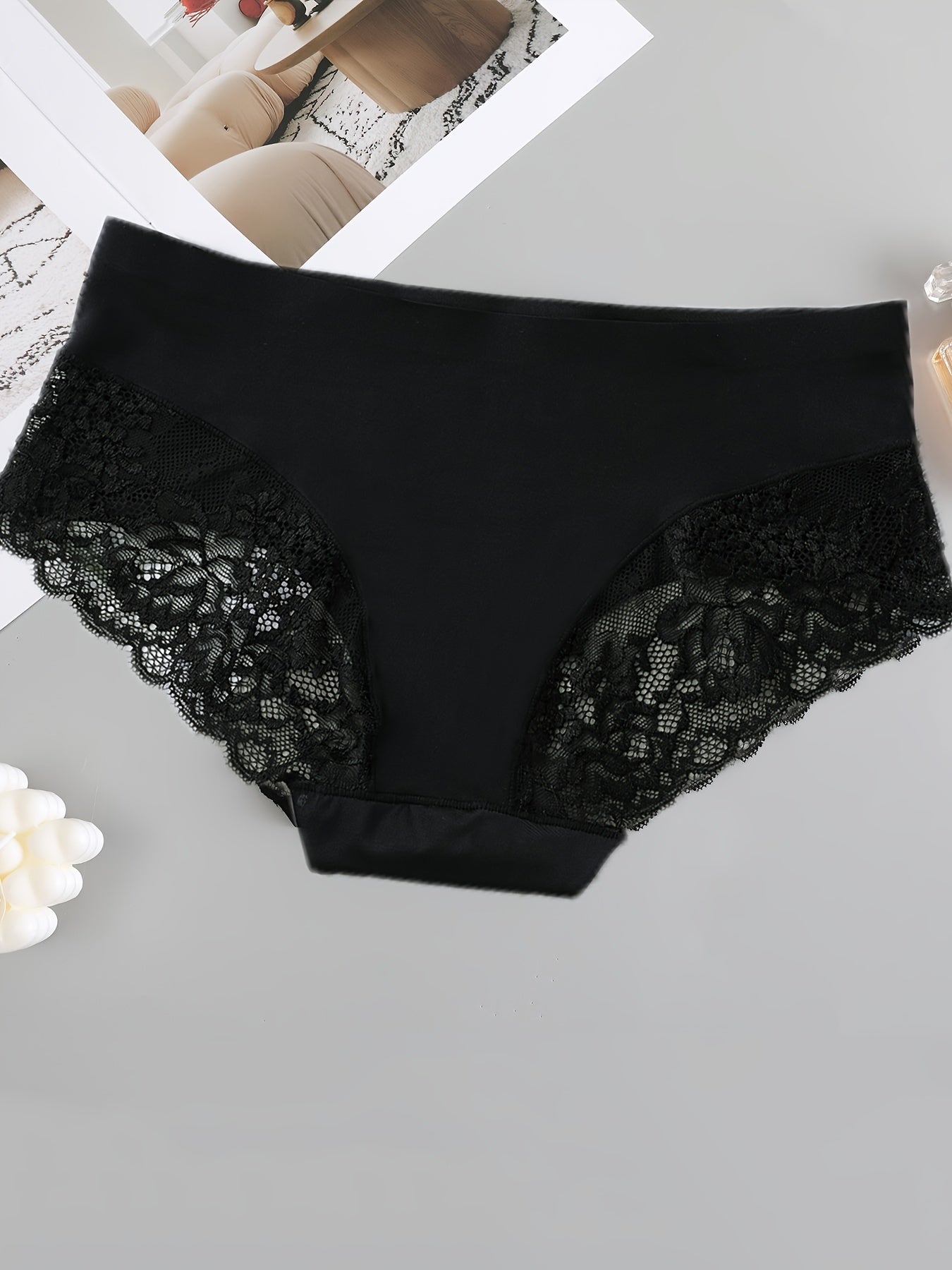 Women's Low-Rise Lace Thong Shorts 4 Pack Semi-Sheer Nylon Sexy Panties