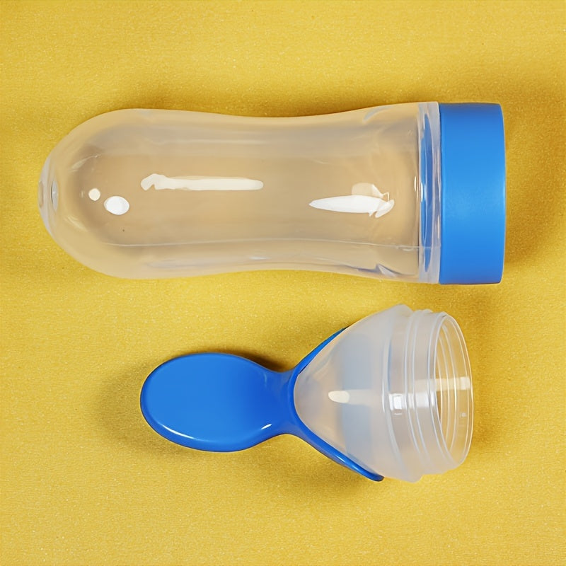 Silicone Baby Feeding Bottle with Spoon for Food and Medicine Dispensing 0+ Blue Green Pink