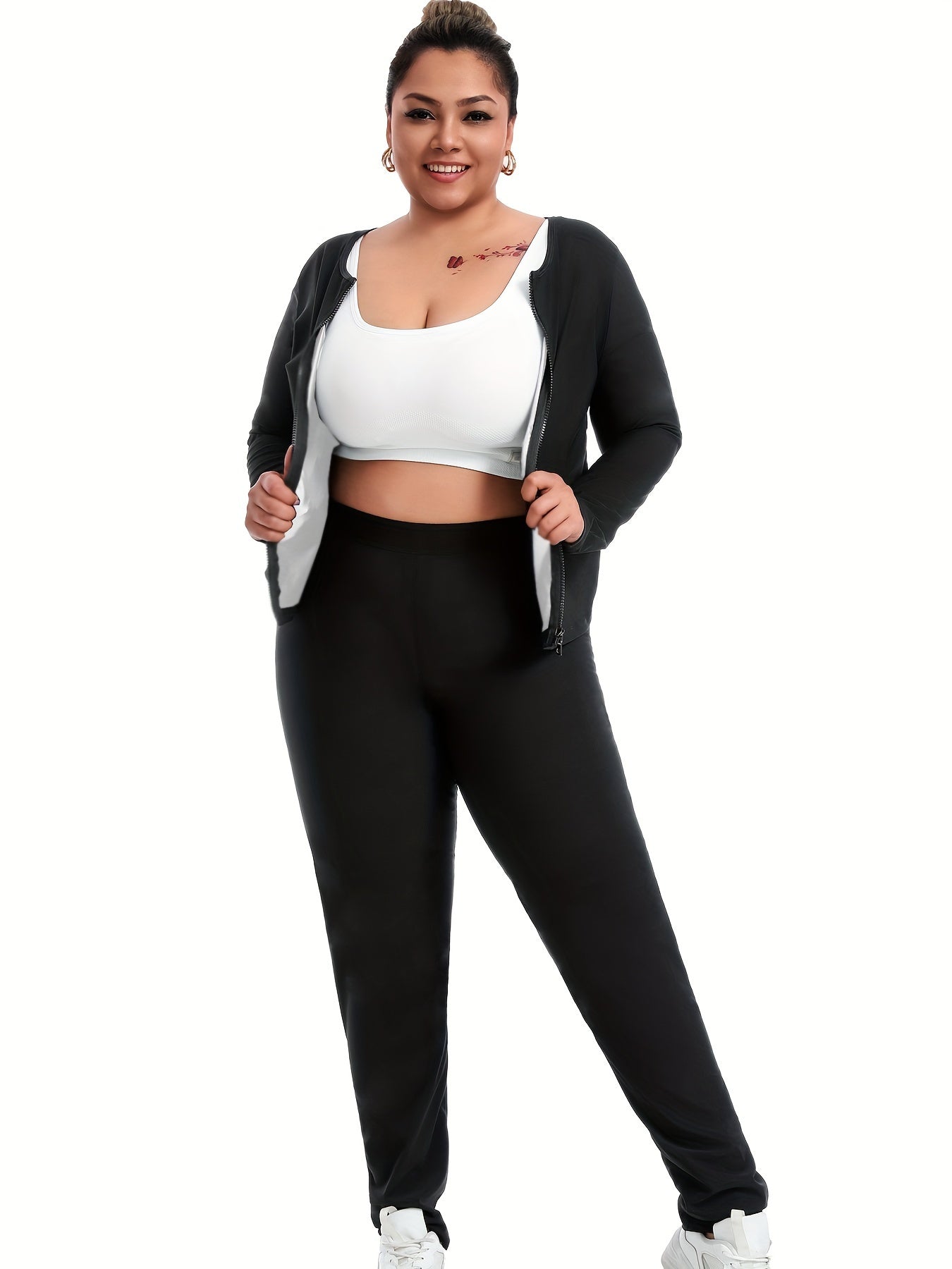 Women's Long Sleeve Yoga Suit for Body Shaping Sauna Suit Two Pieces