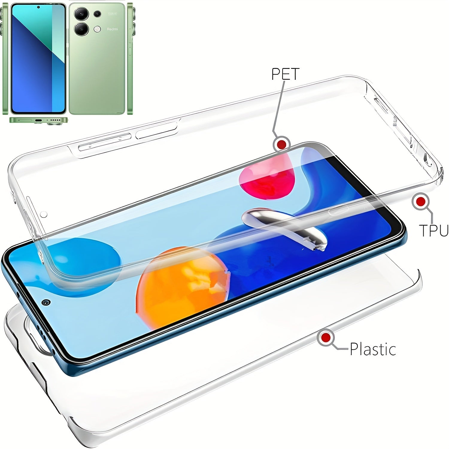 360 Full Body Phone Case for Xiaomi Models with Double Transparent Cover and Screen Protector
