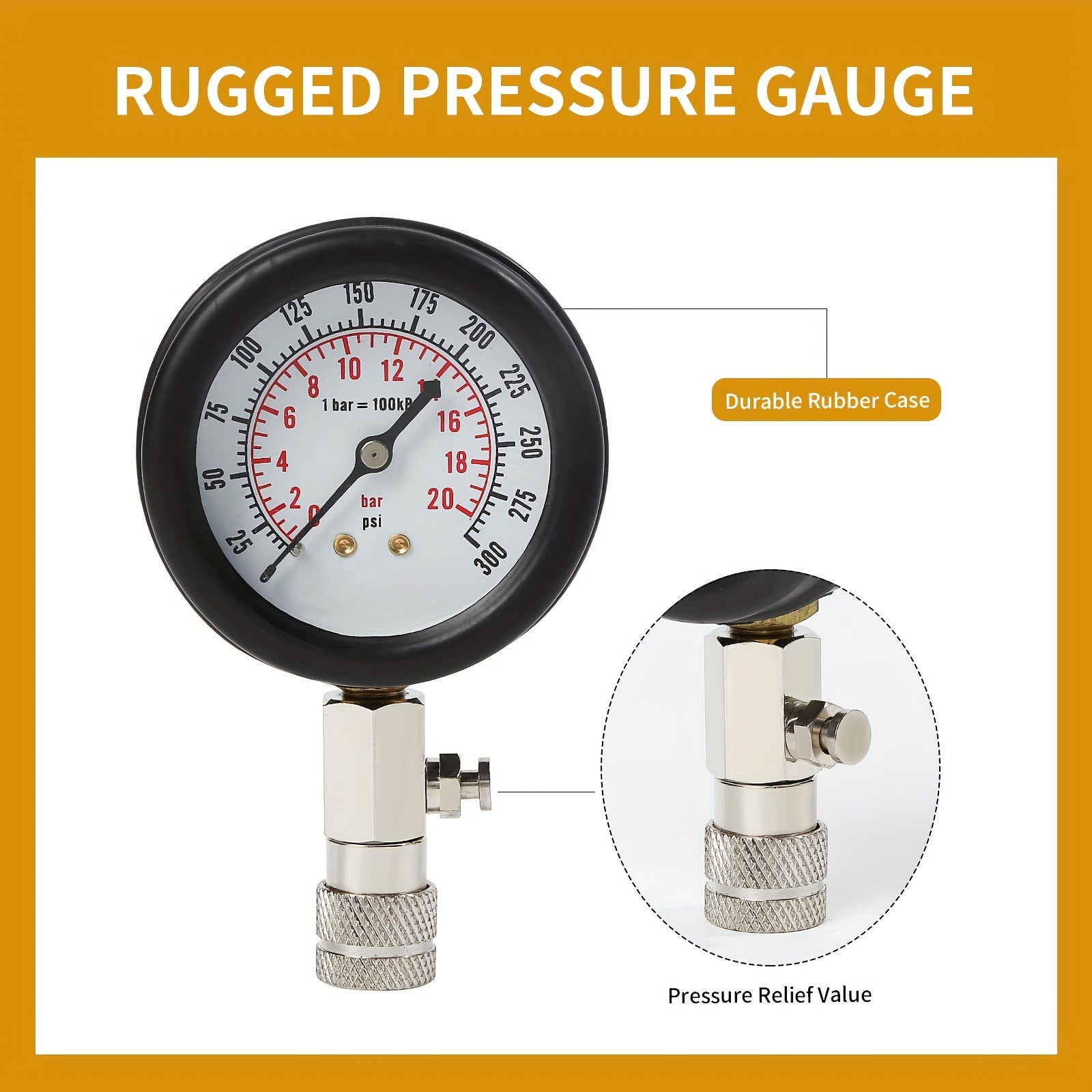 8-Donali gaz dvigateli siqishni tekshirish to'plami 0-300 PSI o'lchagich bilan