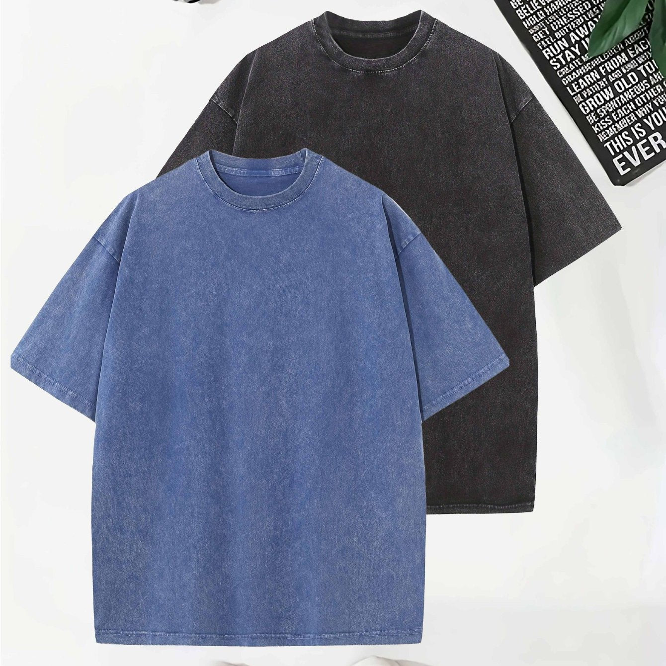 Men's Vintage Washed Cotton T-Shirts Pack Short Sleeve Crew Neck Drop Shoulder Casual