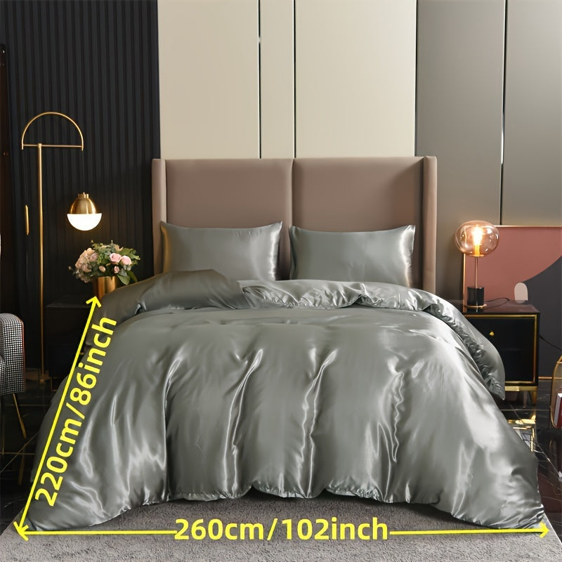 3-ta bo'lakli satindan yotqizish to'plami, bir xil rangdagi yotqizish qopqog'i va yostiqchalar bilan