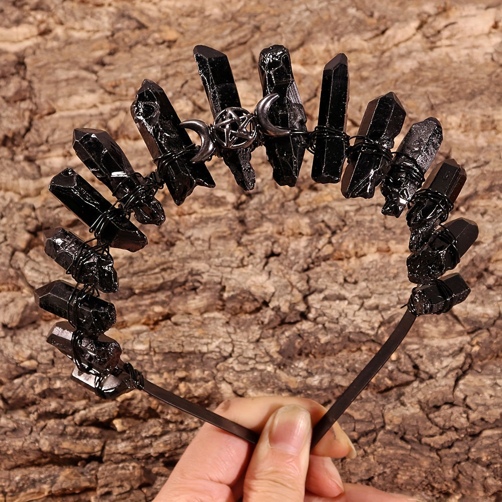 Vintage Crystal Quartz Headband, tabiiy kristallardan tayyorlangan ayollar uchun noyob soch aksessuari.