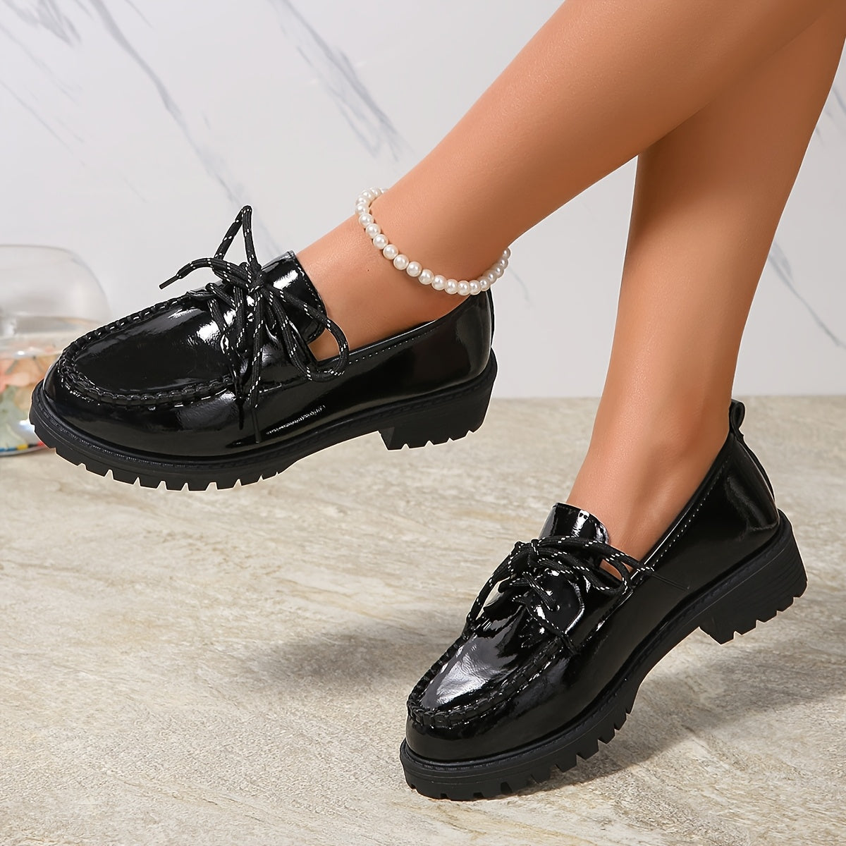 Women's White Loafers with Black Accents Casual Slip-On Platform Shoes