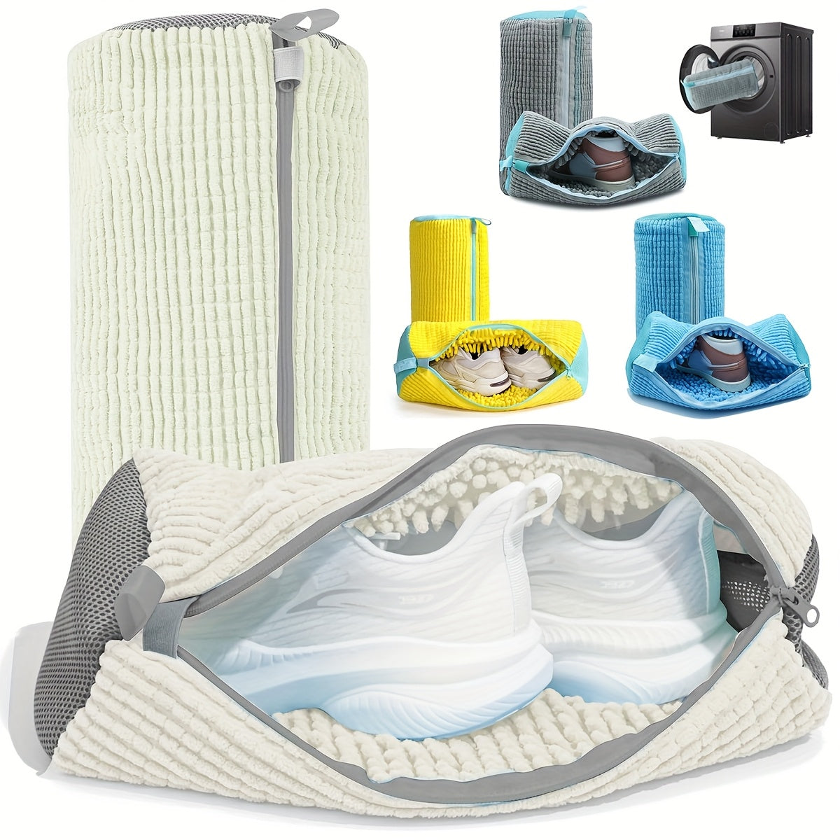 Unisex Laundry Bag Fluffy Fiber Zipper Closure Reusable Washing Shoe Bag