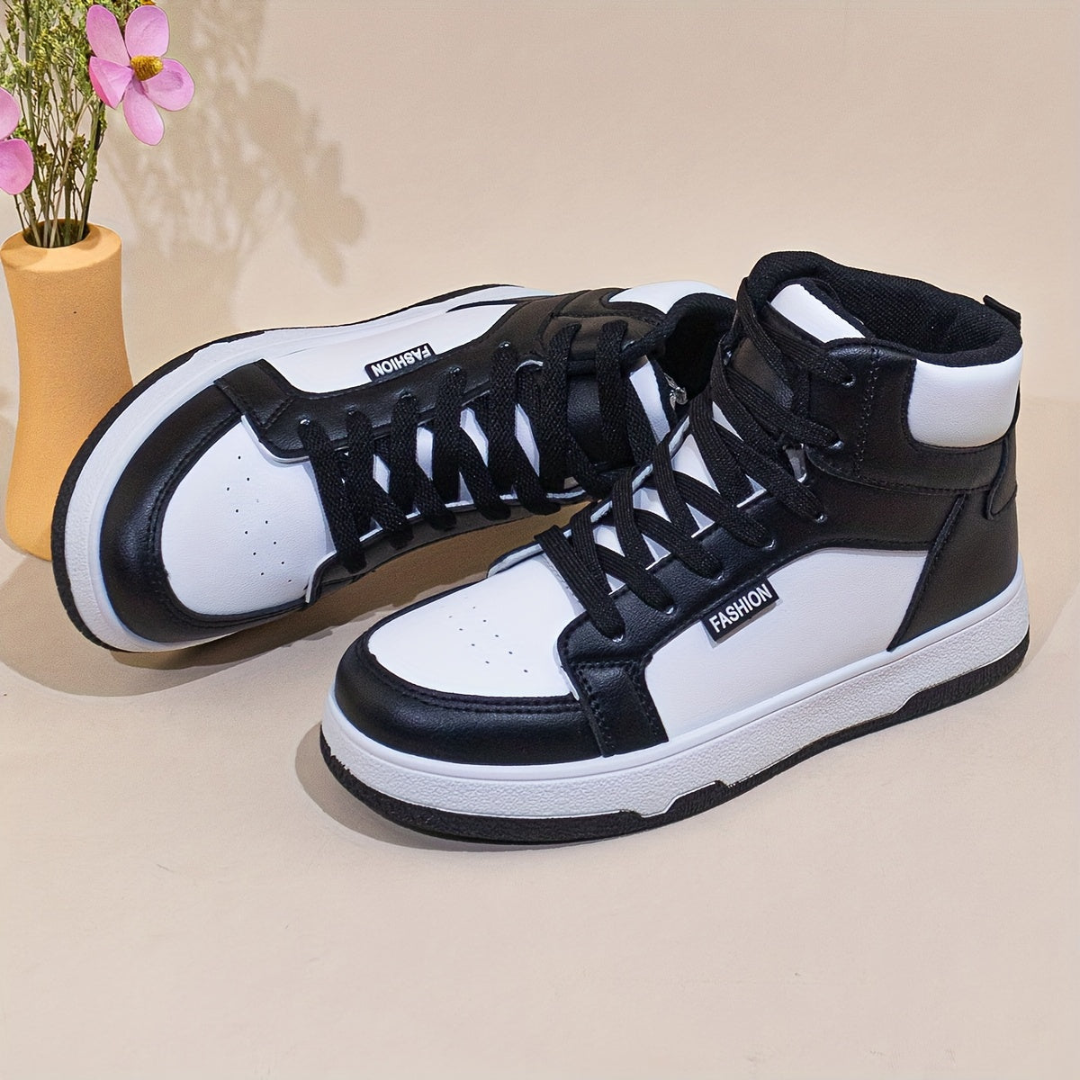 Women's High-Top Sneakers Colorblock Lace-Up Casual Shoes Non-Slip Sole