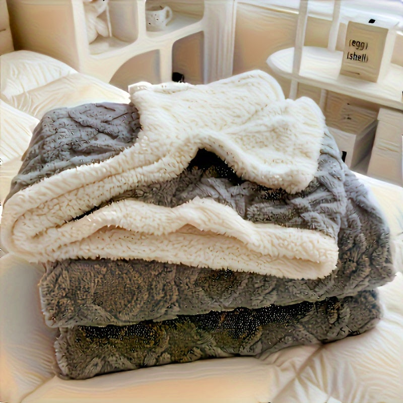 Reversible Sherpa Bed Blanket with Geometric Pattern for Autumn and Winter All-Season Sofa Throw Machine Washable