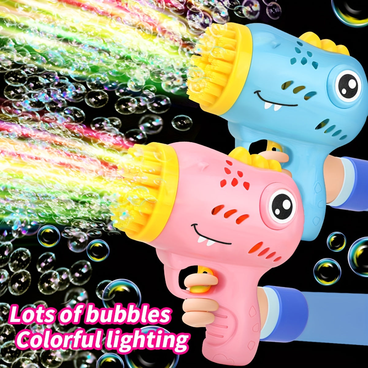 Children's Electric Dinosaur Bubble Gun for Kids Ages 3-6 with 36 Nozzles LED Lights Plastic Outdoor Toy