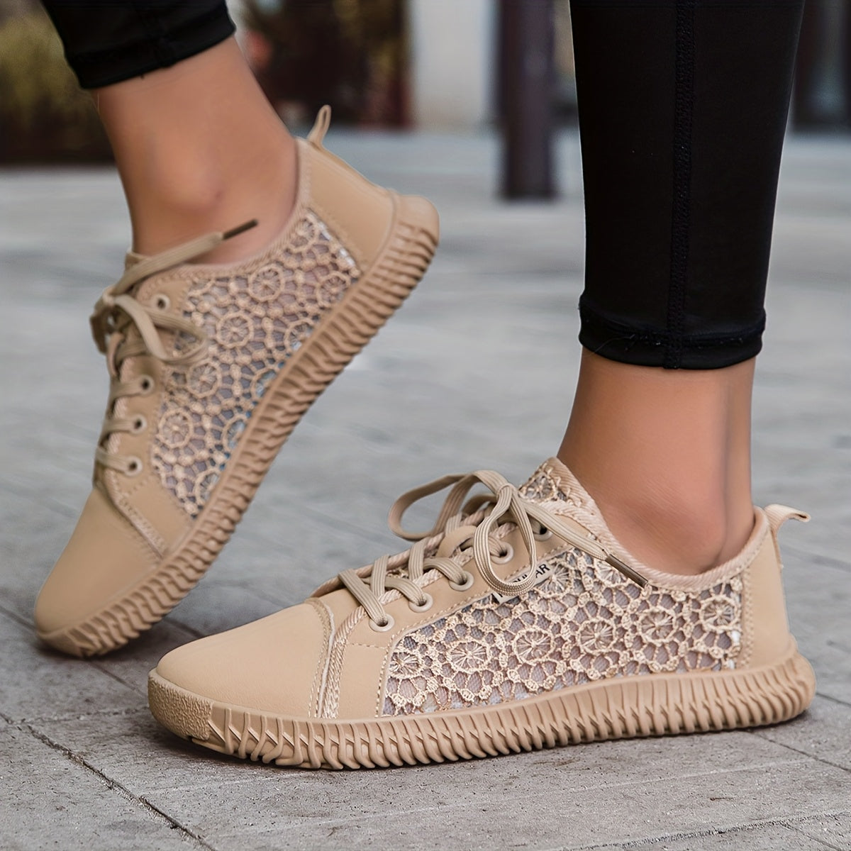 Women Spring/Summer Mesh Lace-Up Sneakers Wide Fit Breathable Rubber Sole